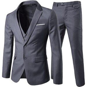 Men's 3-Piece 2 Buttons Slim Fit Solid Color Jacket Smart Wedding Formal Suit